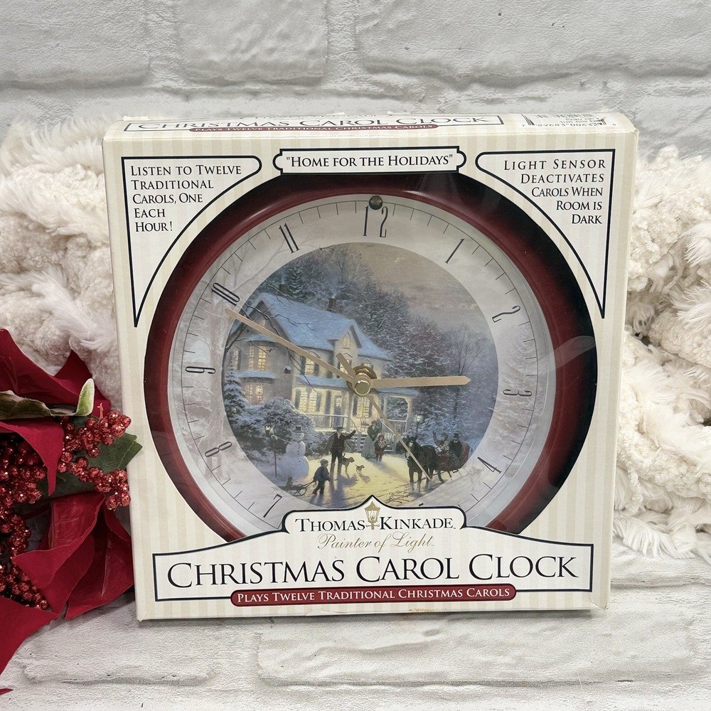 Vtg Thomas Kinkade Christmas Carol Clock Plays 12 Classic Christmas Songs - NEW